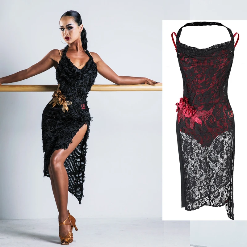 Латинское платье для танцев для женщин, соревновательный костюм, сексуальный комплект из двух предметов, юбка для практики, женский BI120.