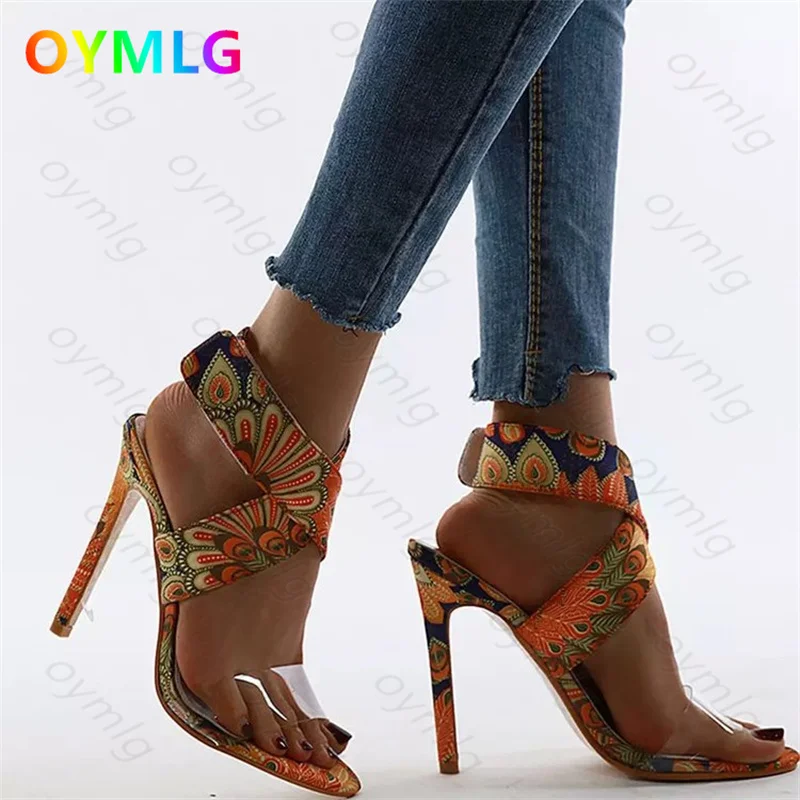 

2021 new women's shoes transparent sandals stiletto high-heeled cross fish mouth sandals plus size shoes high heels