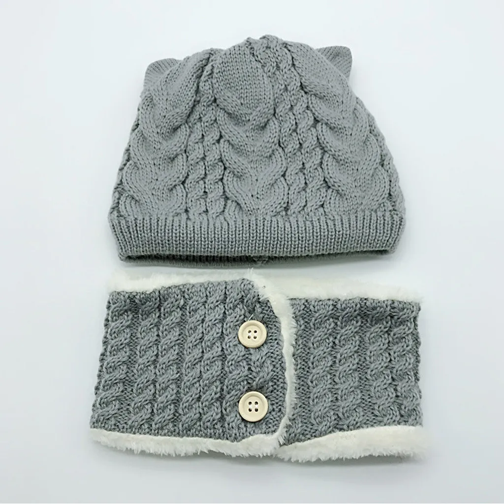 2pcs Kids Baby Boys Girls Children Warm Thick Fleece Knit Crochet Hat Casual Beanie Cap Scarf Set Bonnet Enfant baby Winter hat | Детская