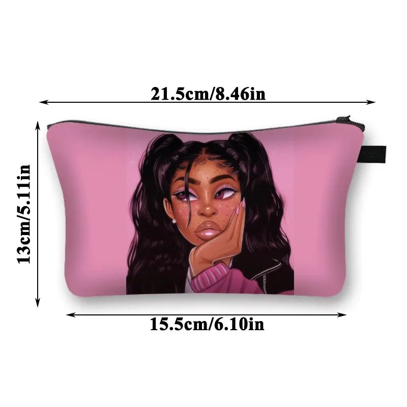 

Polyester African Girl Printed Cosmetic Bag With Zipper Waterproof Organizer Pouch Cosmetic Bags Toiletry Tool Makeup Bag
