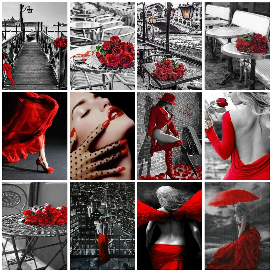 

AZQSD Painting By Numbers Woman Paint By Numbers For Adults Red Black Painting Kits Arcylic Oil Painting Home Decor Gift