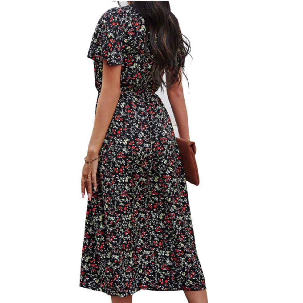 

Spring/Summer Women's Print V-neck Dress