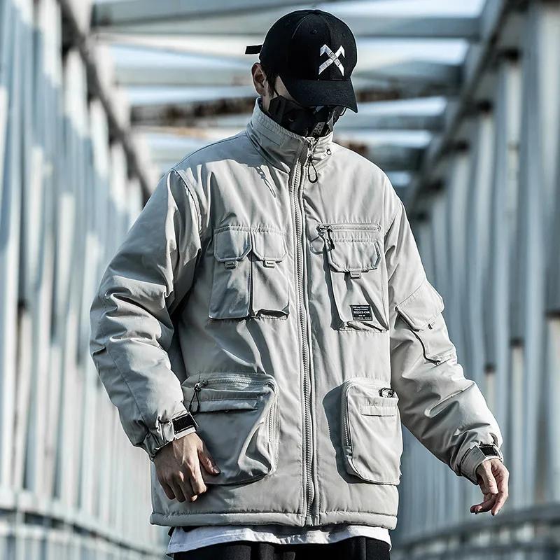 

11 BYBB'S DARK Winter Parkas Jackets Men Harajuku Tactical Cargo Padded Jacket Coat Fashion Streetwear Outerwear Black WB040