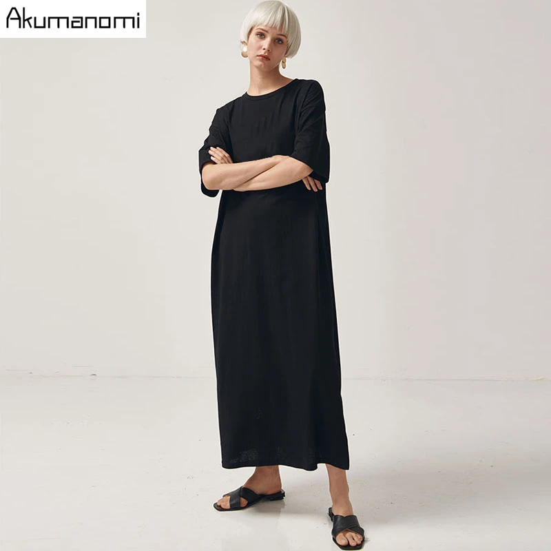 Black Cotton Long Dresses Ladies Plus Size Women Xxxl 4xl 5xl 6xl 7xl O-neck Short Sleeve Befree Maxi Casual Dress Cotton Tops
