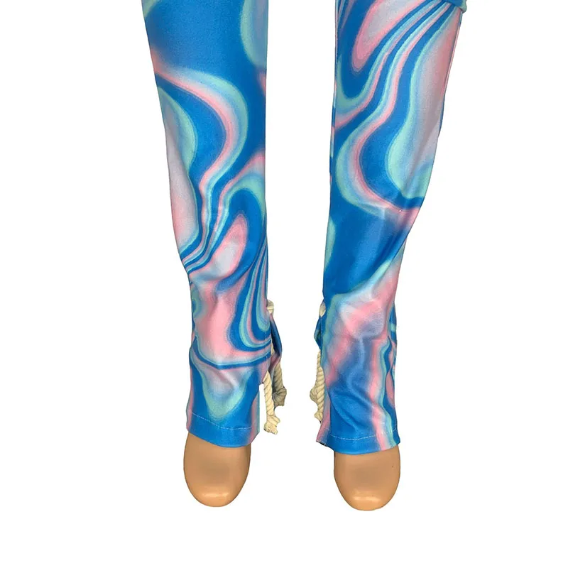 

Winter Women's Fleece Printed Multi-pocket Super Elastic Overalls Tie-dye Print Drawstring Straight-leg Pants Streetwear