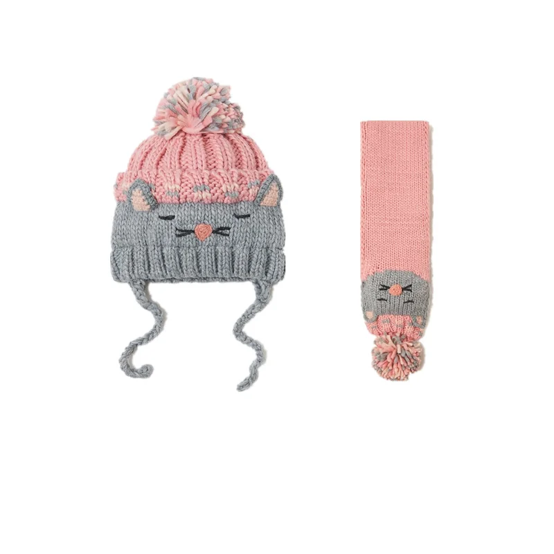 Детская вязаная шапка ручной работы ушанка в форме кота для мальчиков и девочек