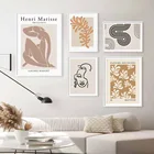 Абстрактные постеры Анри Матисса силуэт линий лица цветочный Бежевый Гостиная домашний декор настенное Искусство Холст Фотообои