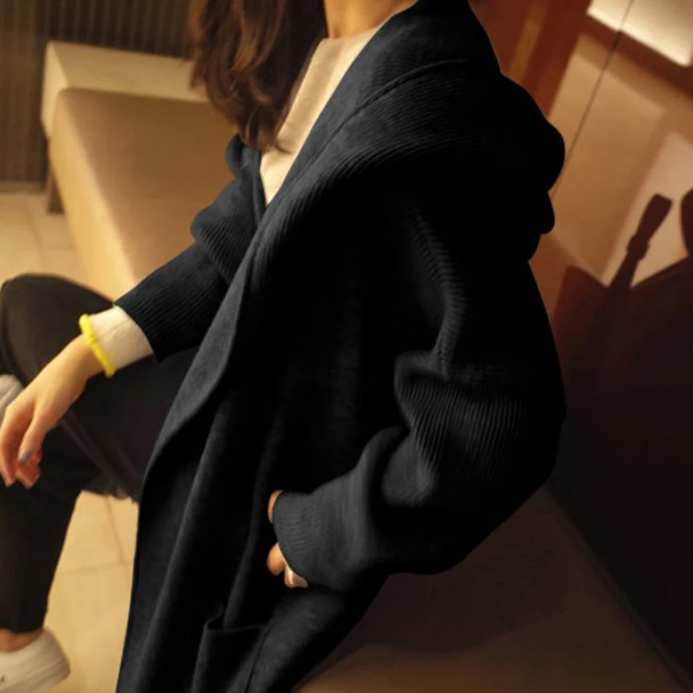 Женский однотонный Кардиган с длинным рукавом и большими карманами |