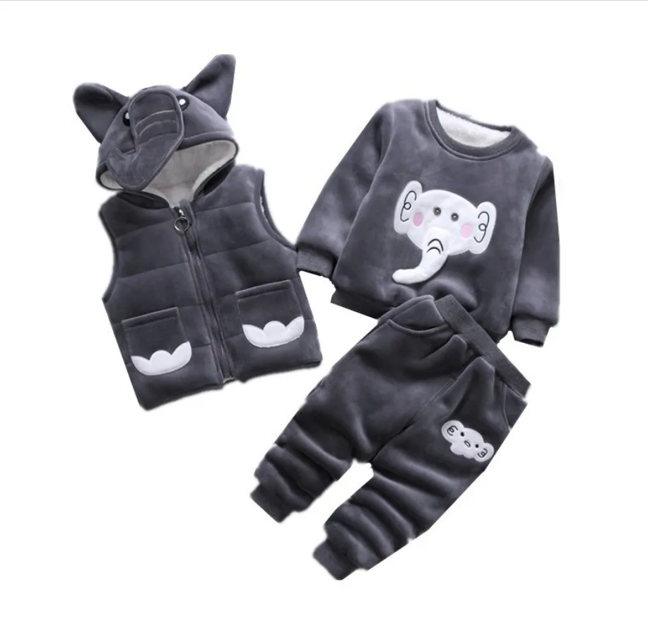 

Children's Winter Clothing Plush And Thickened Three Piece Set Korean Elephant Suit For Men And Women Aged 0-4