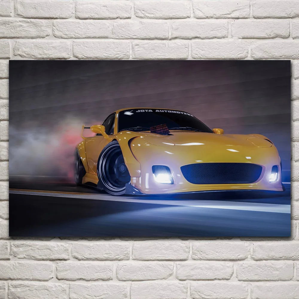 Крутая дрифтинговая желтая ткань rx 7 smoke supercars искусство картина домашнее