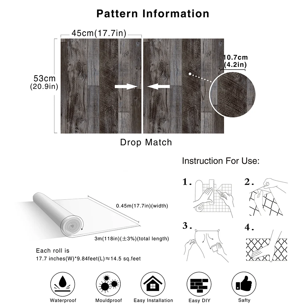 Отклеивающаяся и приклеивающаяся бумага для деревянных досок настенная Shiplap