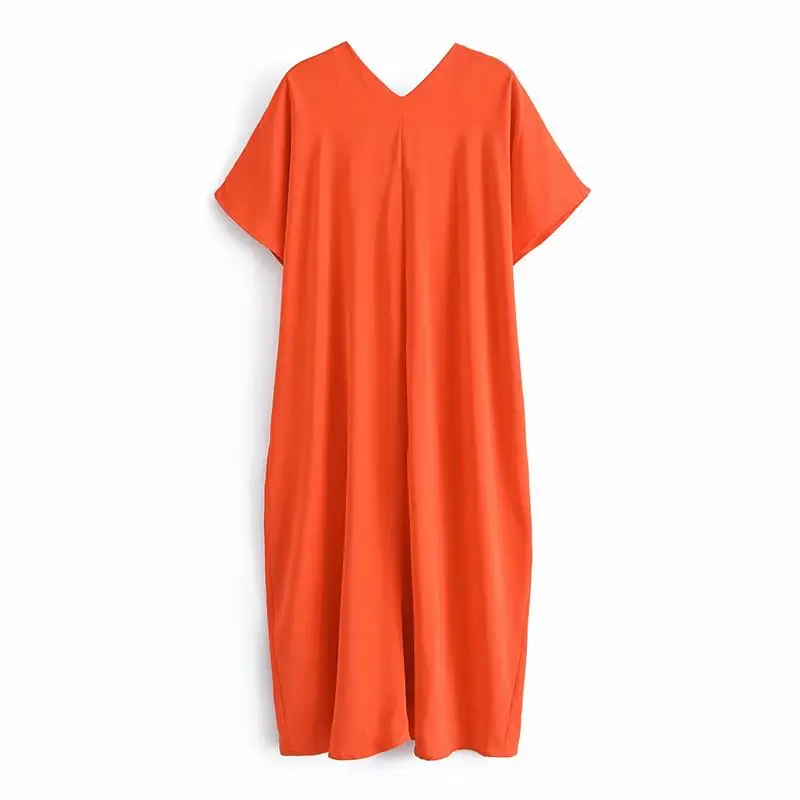 

ZA Summer Women Dress 2021 Short Sleeve V-Neck Dresses Solid Lady Midi Party Vestido Elegant Girl Causal Outfits