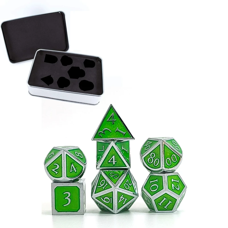 

7 PCS Roman Numerals Metal Dice Metallic DND Game D&D Dice with Metal Case 53CD