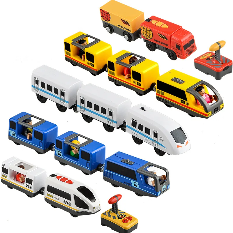 

RC Wooden Tracks Magnetic Rail Car Toys For Children Electric Infrared Remote Control Light Sound Train Toys For Children Gift