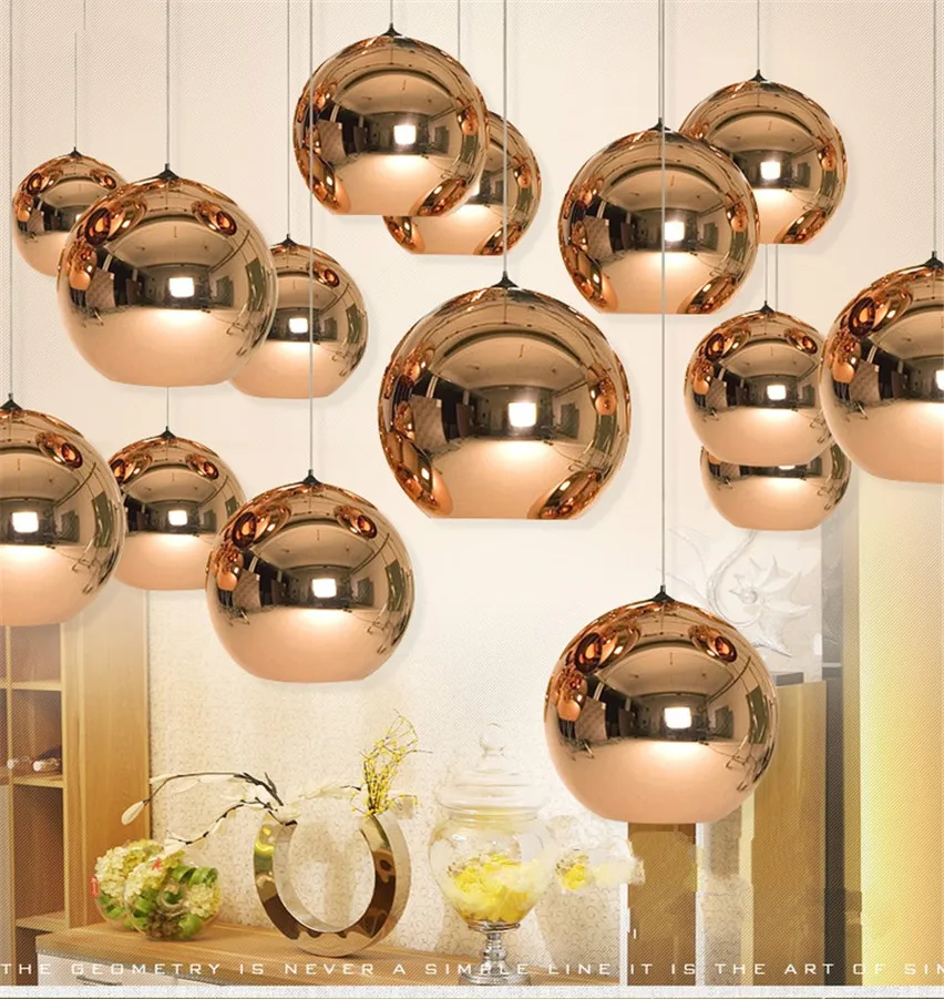 Североевропейская Современная медная Серебряная зеркальная Подвесная лампа E27