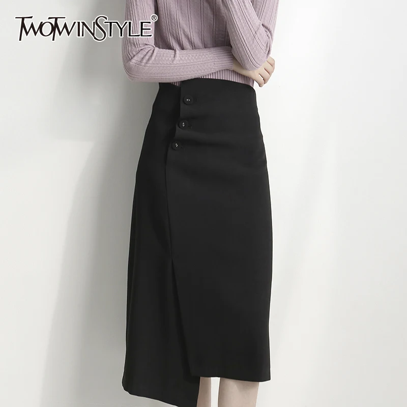 

Женская юбка на пуговицах TWOTWINSTYLE, повседневная однотонная длинная юбка с высокой талией, 2021