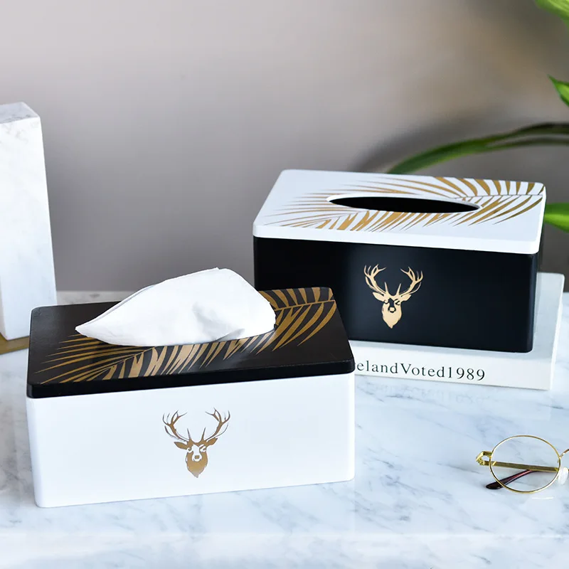

Nordic Wooden Tissue Box Elk Pattern Paper Box Paper Towel Dispenser Living Room Desktop Coffee Table Office Napkin Holder Decor