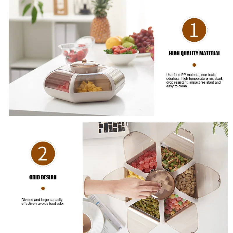 

Lotus fruit storage box dry fruit tray transparent pressing snack storage box living room dry goods container nuts