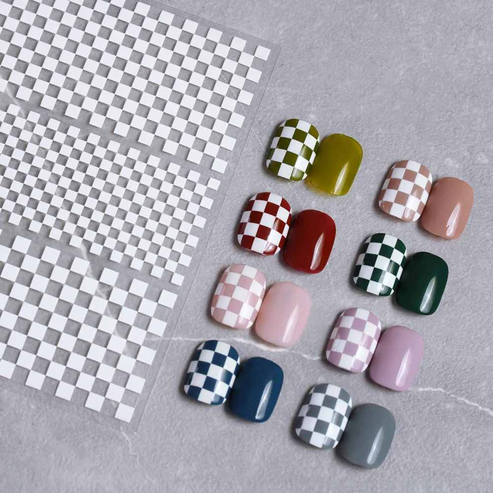 

1 Sheet Checkerboard Nail Art Sticker Flower/Fruit Simple Design 3D Self-adhesive Decal For DIY Manicure Slider Decorations FJ#2