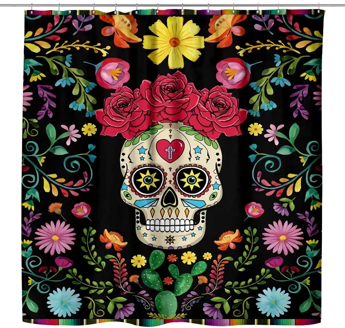 

Sugar Skull Shower Curtain Mexican Colorful Flowers