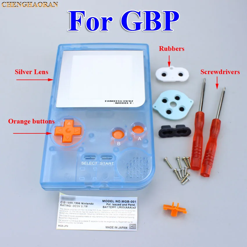 This set 1 комплект Светящийся синий полный корпус чехол КРЫШКА ДЛЯ Gameboy Карманная игровая консоль отвертка резиновый Серебряный объектив синий кнопочный комплект - Цвет: This set