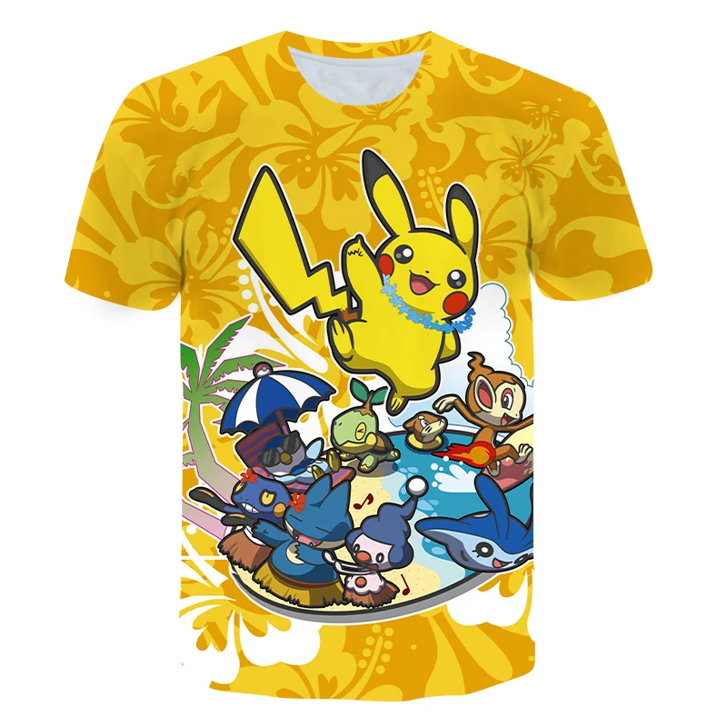 

Summer Girls Round Neck Short Sleeve Fashion Cartoon 3D T-Shirt Children's Breathable Printing Pokemon 4-14t Children's Wear
