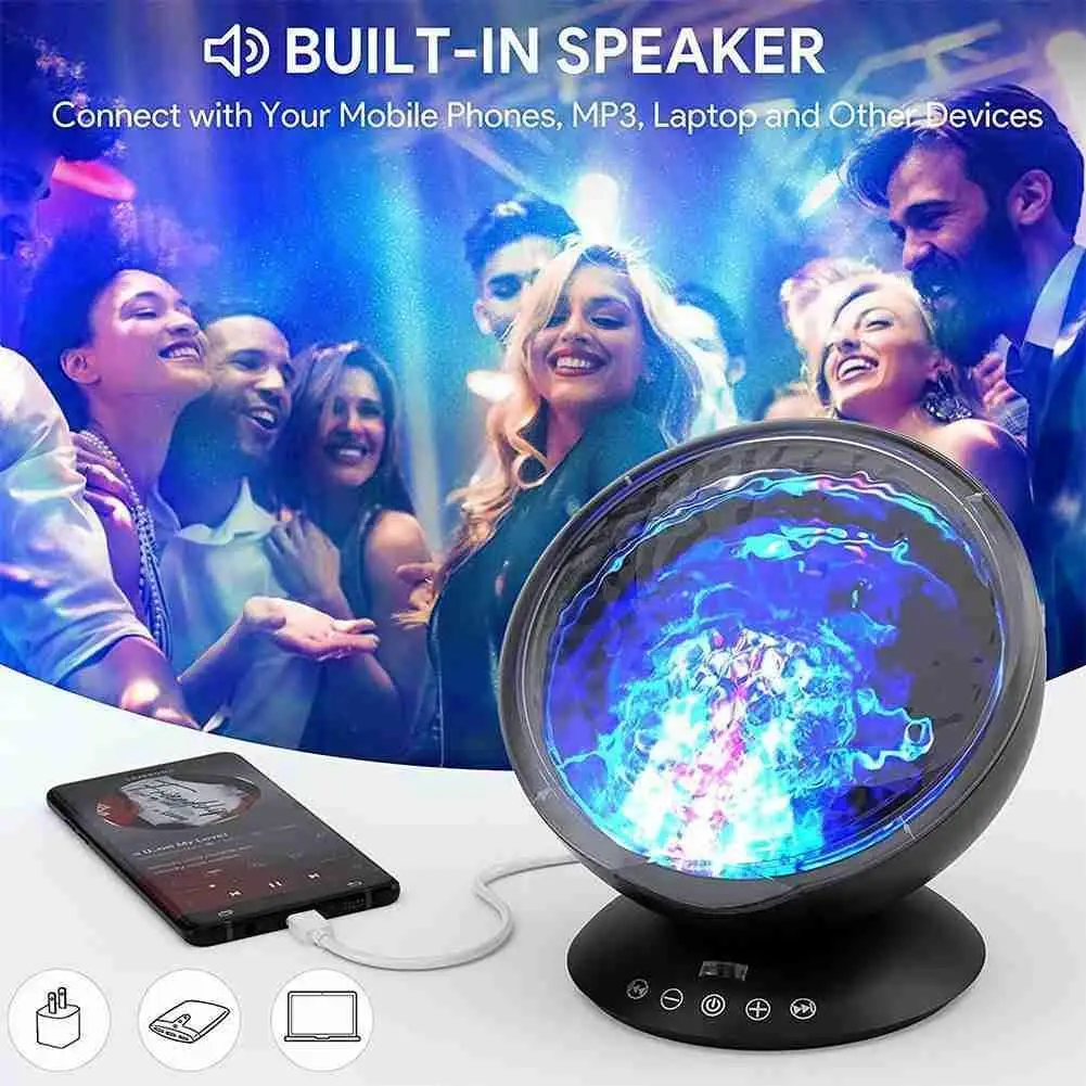 

Ocean Wave Projector LED Galaxy Starry Sky Night Light Player Control Music Star Rotating Projection Lamp Colorful Remote R4U4