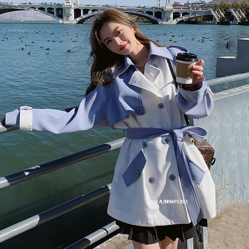 

Korean Female Apring 2021 New Design Hit contrast color Short Trench coat Women Loose windbreaker Tide