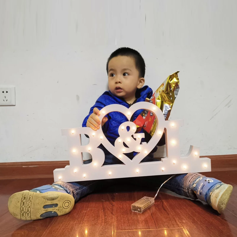 Персонализированные деревянные имени теплый LED свет знак двери набор ночь