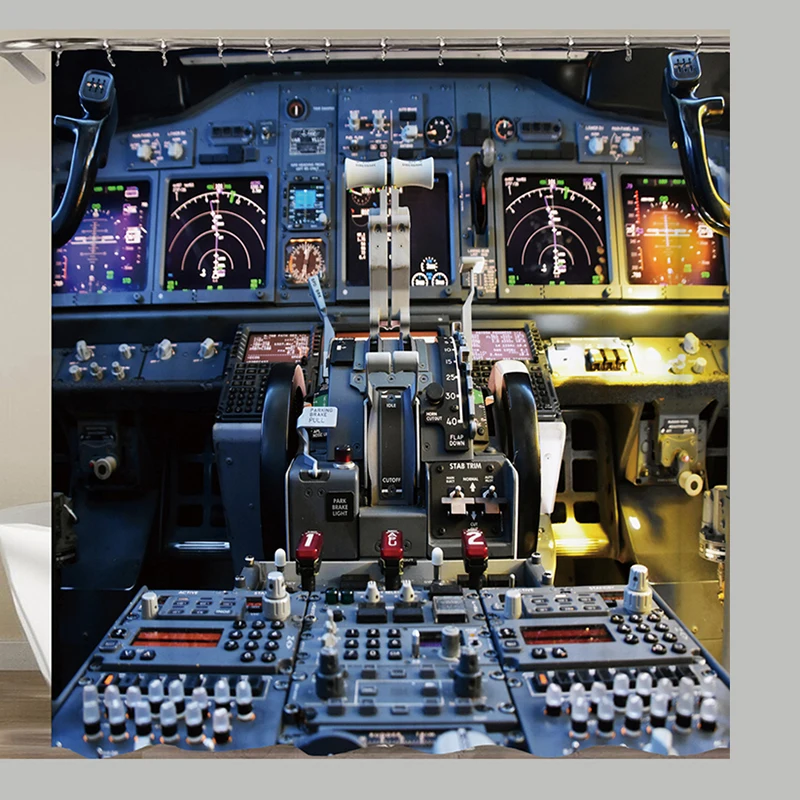 

Modern Technology Shower Curtain Airplane Cockpit Bathroom Curtain Waterproof Polyester Aviator Operating Room Pilot Curtain