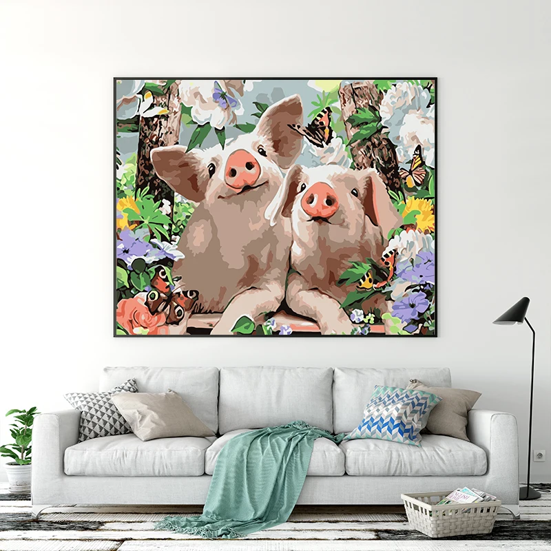 

Painting by Numbers Dog Pig Panda Animal Coloring Relief Painting Paint by Number Art One Piece Cartoon Classical Propylene