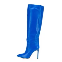 big size 35 43 new women boots pointed toe stiletto high heels boots sexy knee high boots women nightclub shoes blue rice white