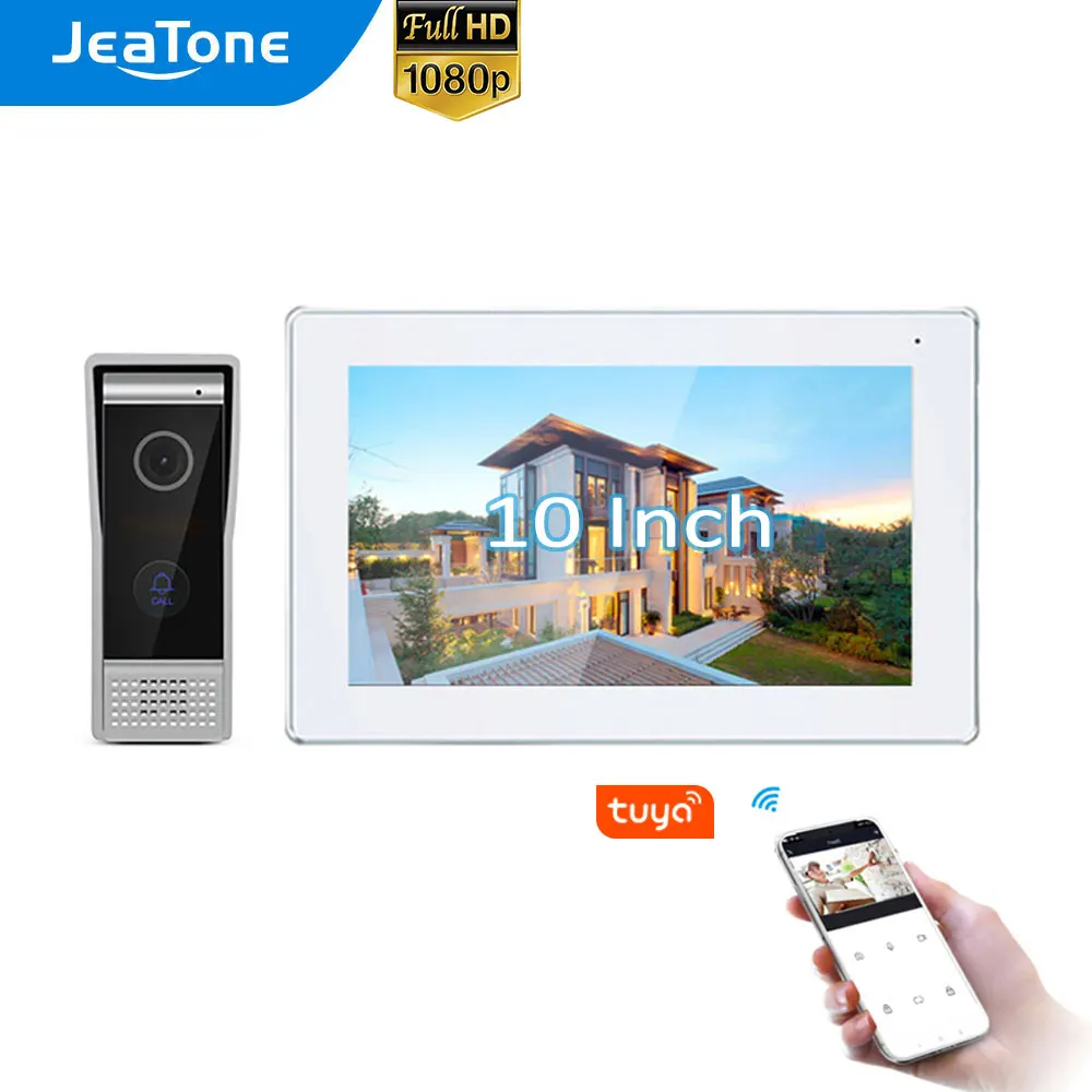 

Jeatone 10" Tuya Wireless WiFi Video Intercom Home System 1080P Full Touch Screen Smart Monitors with 1x 1080P Wired Door Phone