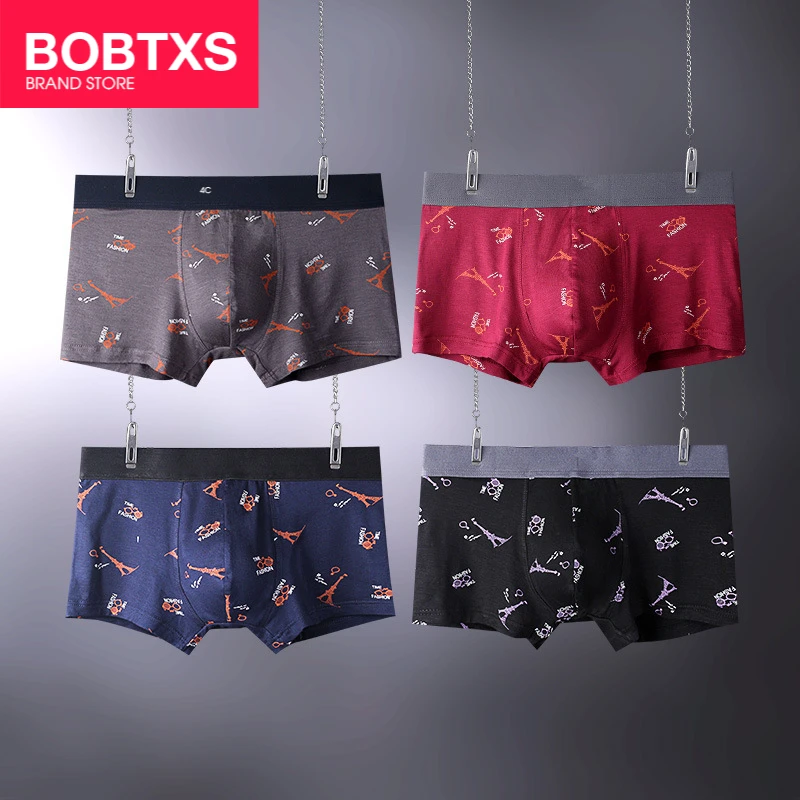 

BOBTXS free shipping 4PCS Factory direct men's underwear Boxer gift box modal waist youth boxer shorts breathable bottom pants