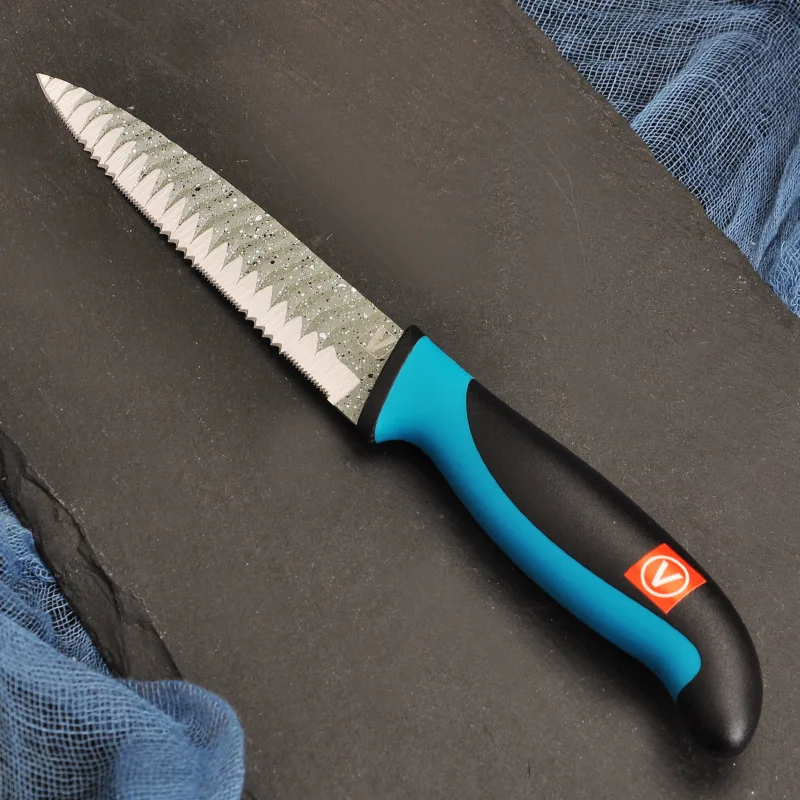 Волнистый многоцелевой нож Синий Черный с зубчатой резкой для замороженного