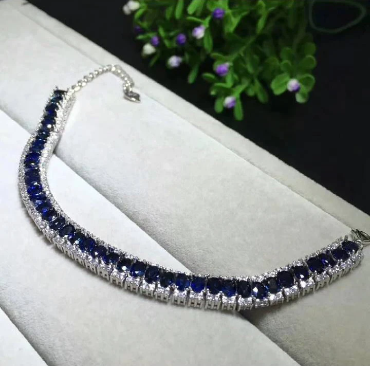 Женский браслет с натуральным сапфиром MeiBaPJ серебро голубым камнем 925 пробы