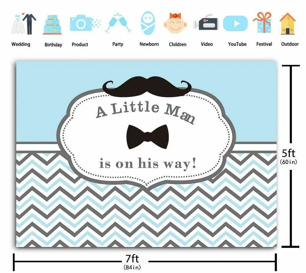 

Little Man Birthday Party Backdrop Mustache Wavy Stripes Boy First Birthday Photography Background Table Decor Photo Studio Prop