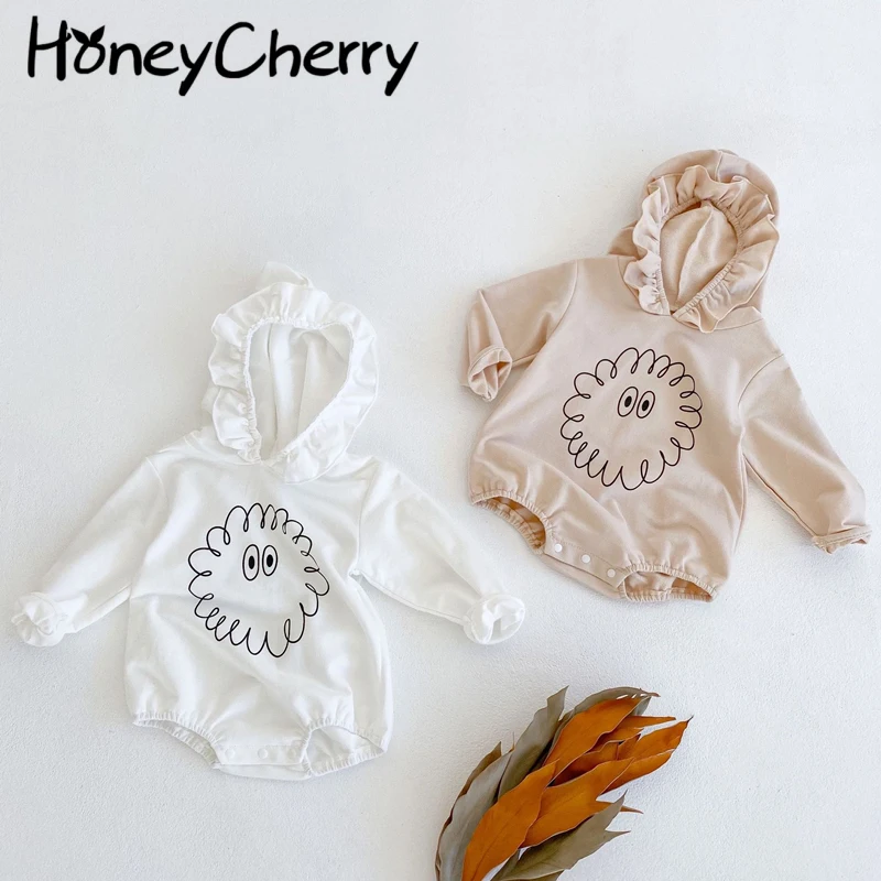 

HoneyCherry/2021 г. Весенне-осенний кружевной комбинезон с капюшоном и длинными рукавами для маленьких мальчиков и девочек, комбинезон для малышей