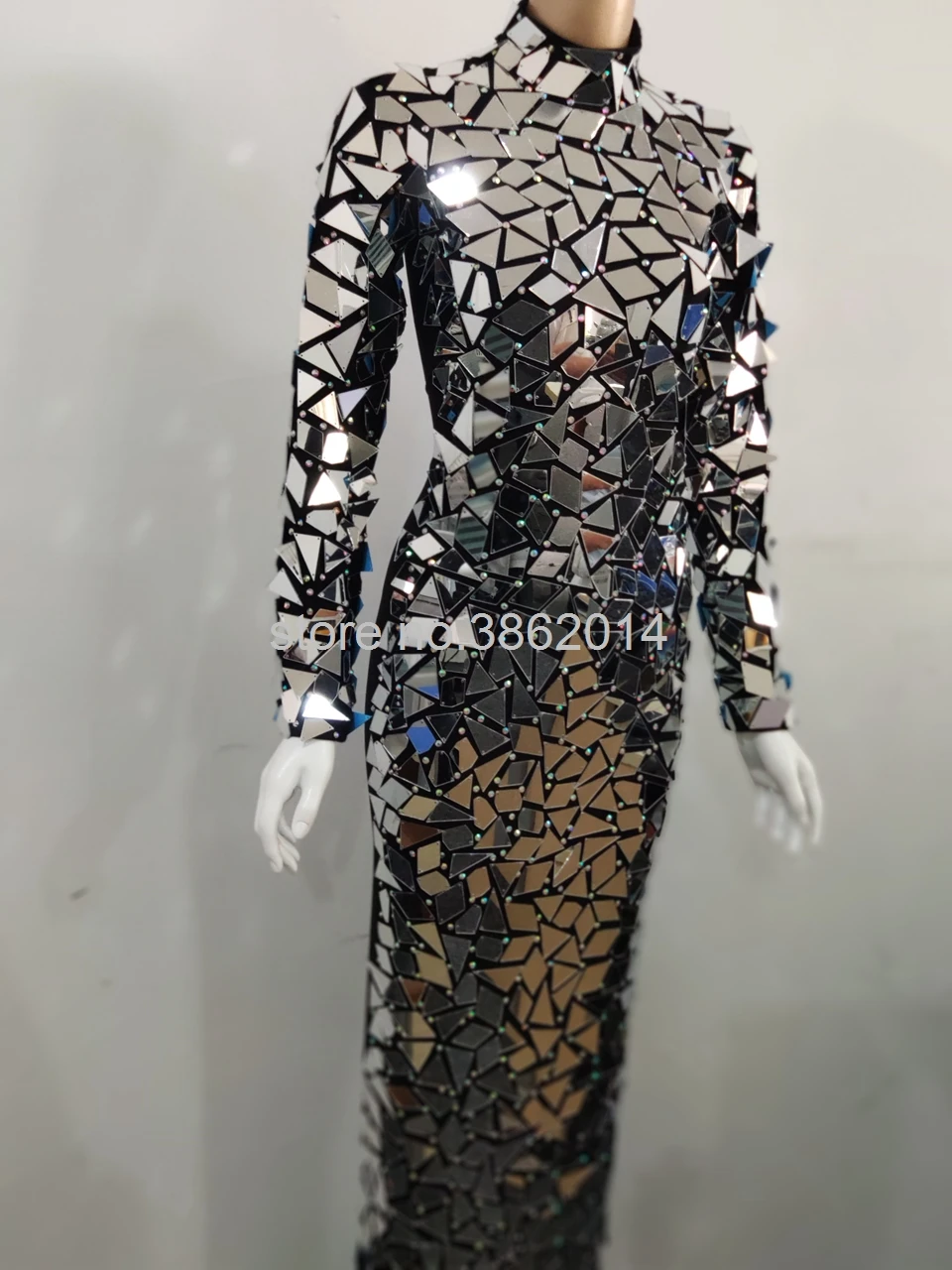 Новый дизайн с цельным блестящим зеркала Стразы Длинное Платье женское вечернее