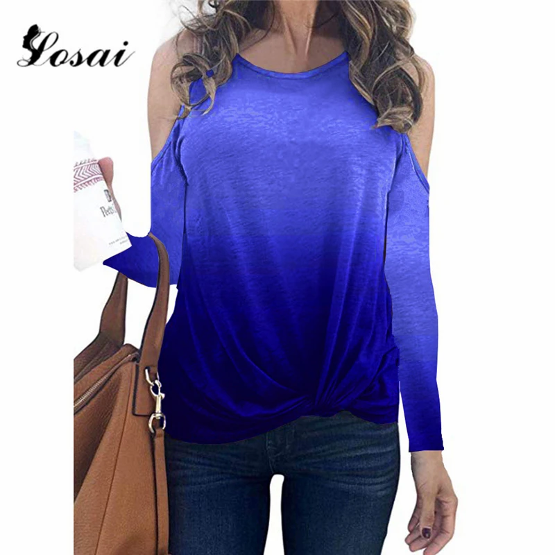 Женская Радужная футболка 2019 офисная рубашка с круглым вырезом и открытыми