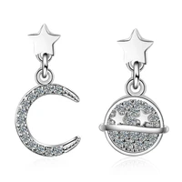 wangaiyao inlaid zircon moon planet earrings female five pointed star simple and versatile asymmetric design short earrings