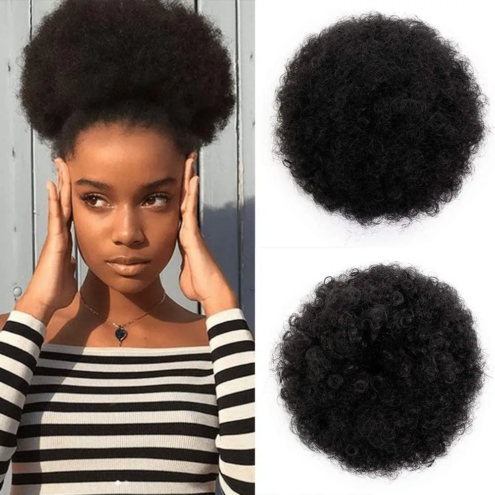 

Short Afro Puff Synthetic Hair Bun Chignon Hairpiece For Black Women Drawstring Ponytail Kinky Curly Updo Clip Hair Extensions