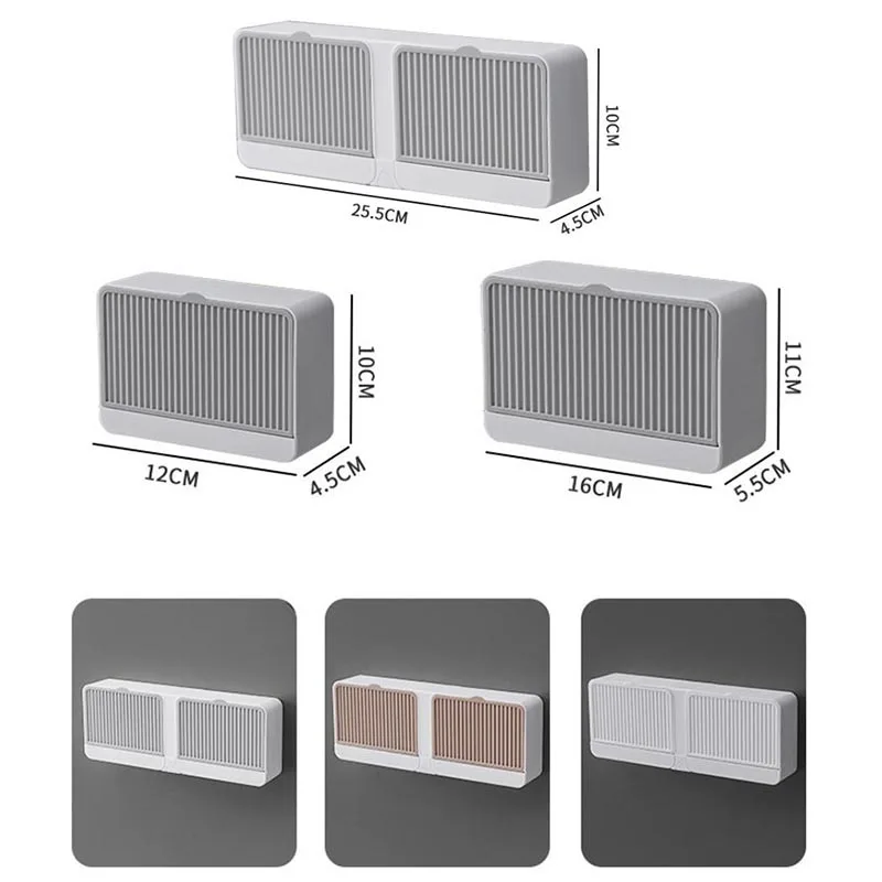 

Soap Box Wall Mounted Bathroom Soap Holder Double Grids Soap Draining Finishing Rack Kitchen Hanging Soap Box Bathroom Gadgets