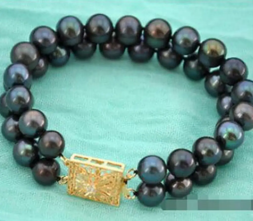 

new hot 2strands 8" 10mm round black FW pearl bracelet