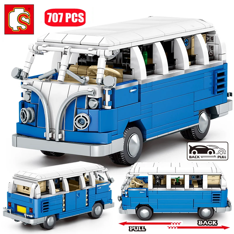 

SEMBO City Technical Bus Camper Assemblage Building Blocks Blue T1 Van Cars Model Bricks STEM Adult Kids Toys Birthday Gifts