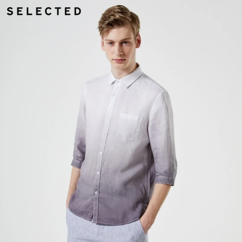 

SELECTED Men's Linen Gradient Business Cropped 3/4 Sleeves Shirt S|419231516