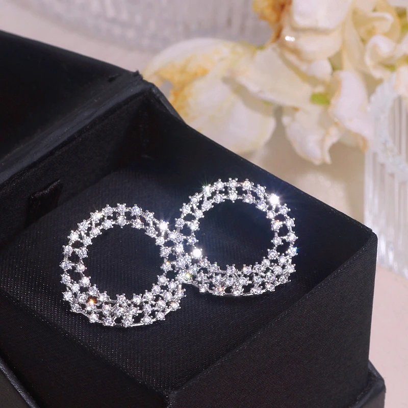 Роскошные блестящие серьги-гвоздики с кристаллами циркона для женщин элегантные