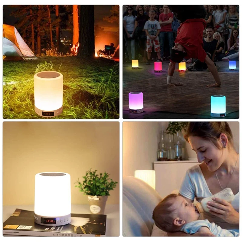 

Bluetooth Speaker Lamp, Smart LED Night Light with Alarm Clock Night Light with 3 Contact Dimmable Modes and 7 Colors
