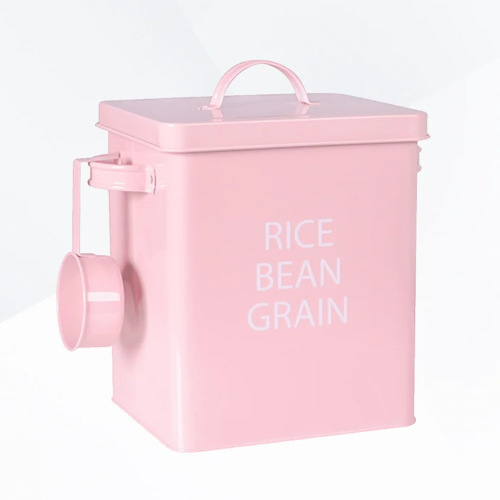 

White Pet Food Metal Container Sealed Bucket Moisture-proof Airtight Canister Grain Storage with Spoon for Dog