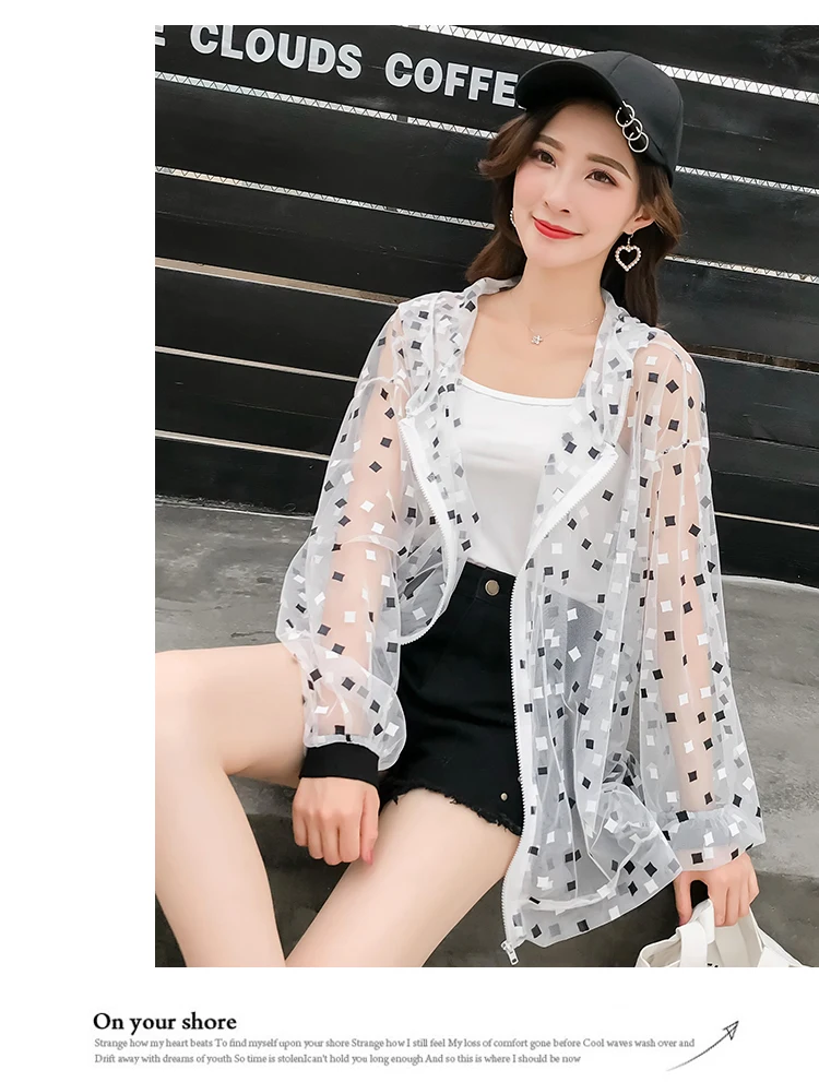 Summer Autumn Sun Protection Transparent Jacket Women Harajuku Loose Thin Hooded Black Jacket Cardigan Coat Casaco Feminina